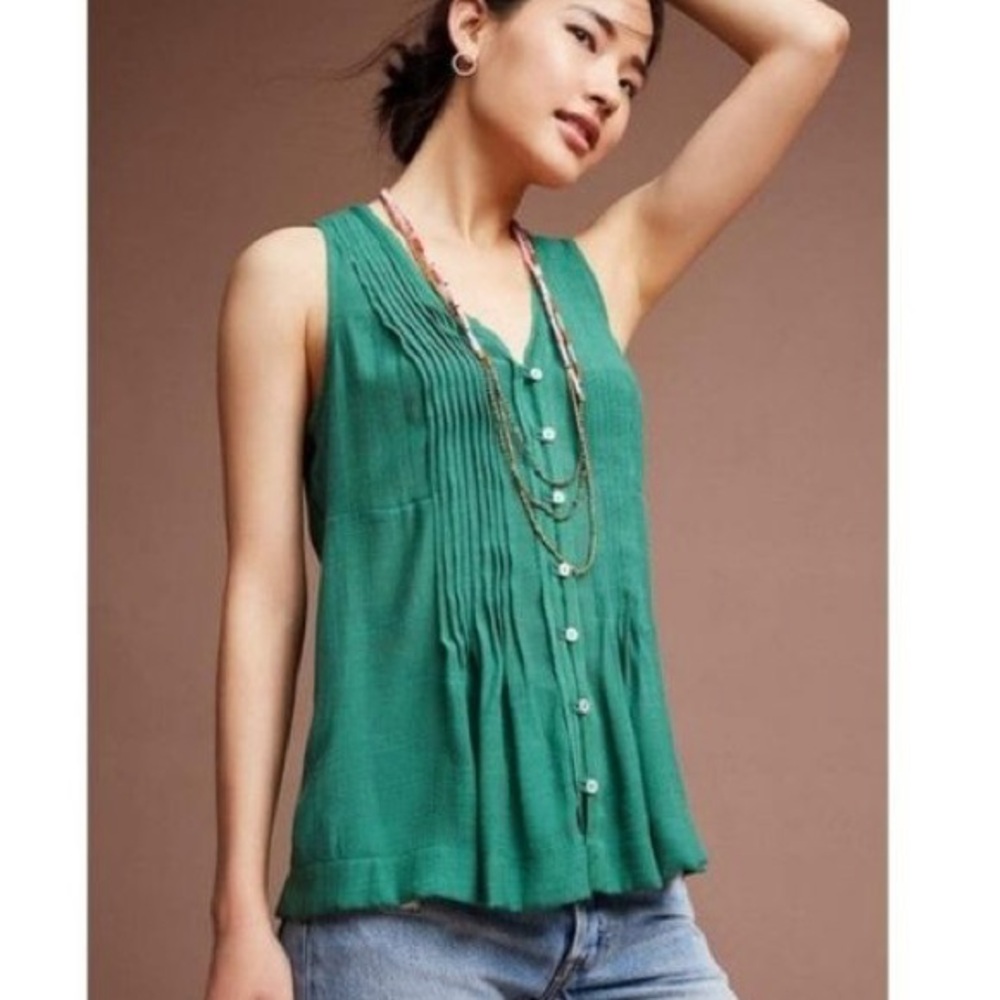 Maeve Anthropologie Pintucked Sleeveless Blouse
